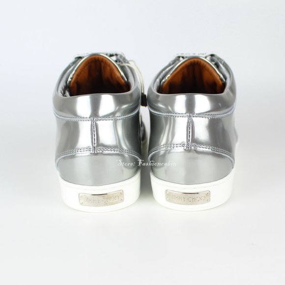 New JIMMY CHOO Miami Logo Metallic Leather Sneakers - Picture 9 of 12